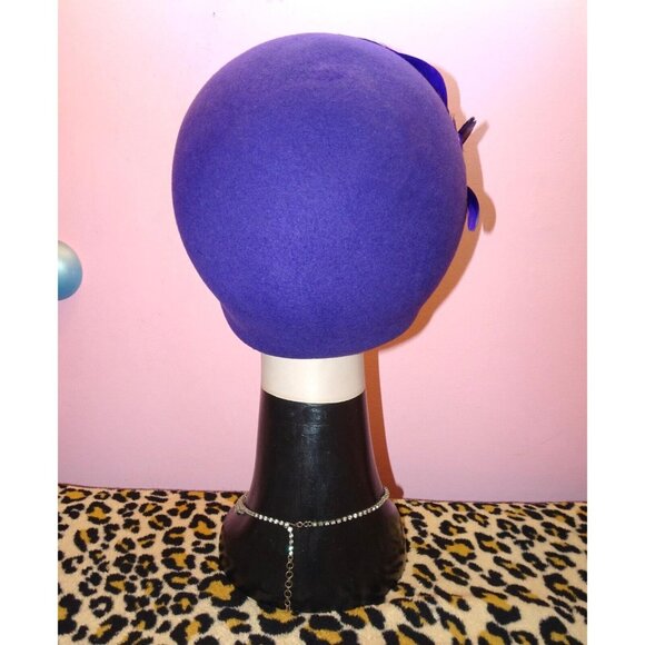 Vintage Mr. Charles Purple Wool Bucket Hat w/ Feathers church hat Kentucky Derby - Picture 7 of 11